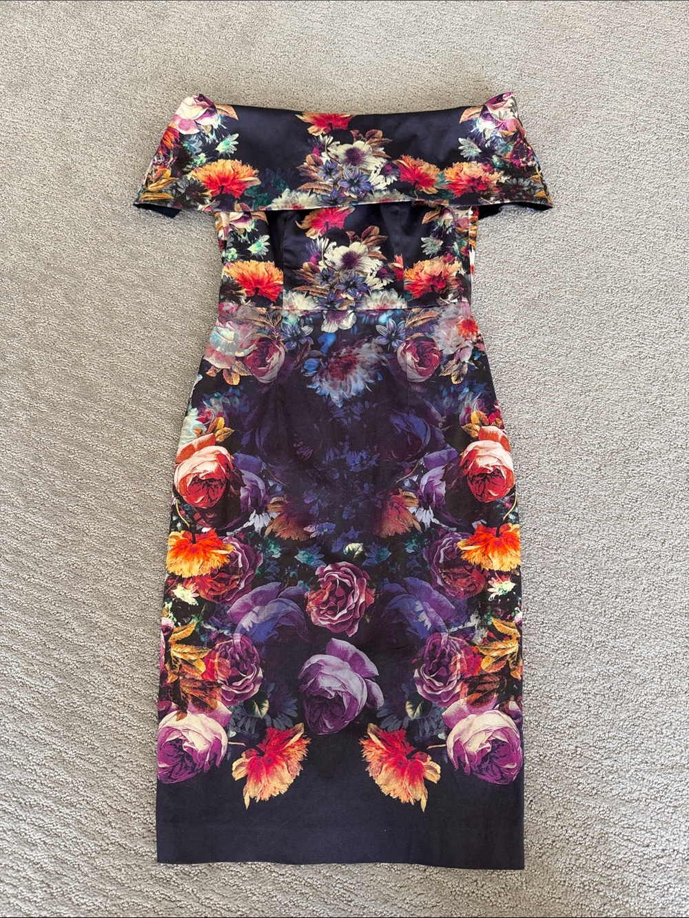 Off-Shoulder Floral Bodycon Dress in Multicolor ASOS